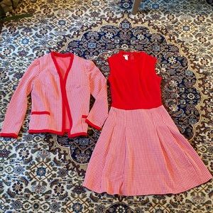 Vintage Red Patterned Dress and Matching Jacket